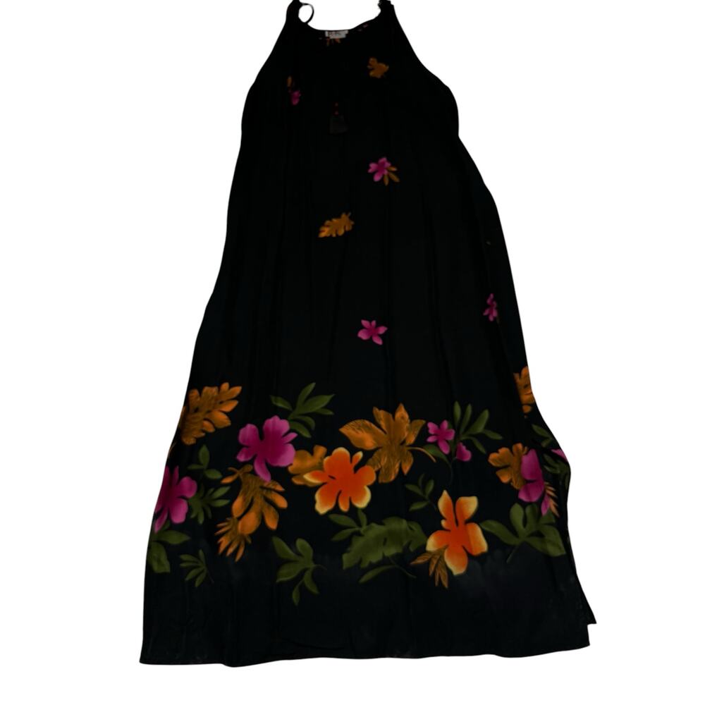 Black Floral Halter Mini Dress with Bright Floral Print - Picture 5 of 9
